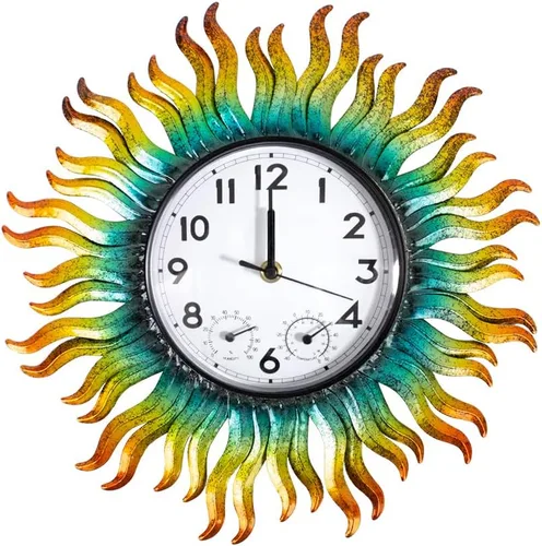 Miniatura 10 de Reloj de Exterior con Termómetro e Higrómetro Combo, Reloj de Pared Exterior Silencioso Sin Tictac, Reloj de Cuarzo Impermeable para Patio, Sala