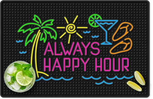 Miniatura 8 de Always Happy Hour - Tapete de barra de goma Tiki de 18 x 12 pulgadas para bar en casa, bar al aire libre, barra húmeda y encimera, tapete tropical