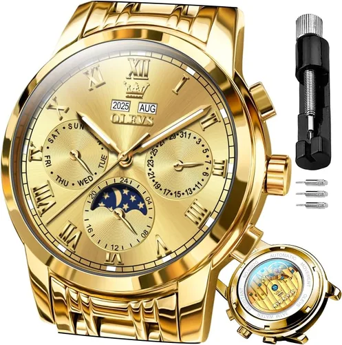 Miniatura 12 de OLEVS Relojes para hombre automático mecánico de cuerda automática reloj de pulsera multifunción calendario impermeable luminoso