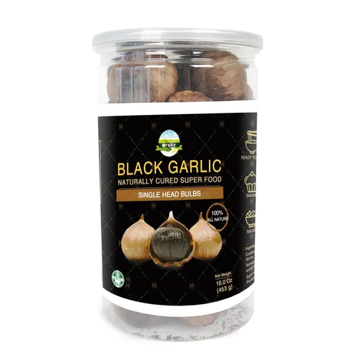 Orsky Ajo negro de 16 onzas (15.98 oz.), ajo negro entero fermentado durante 90 días, súper alimentos, sin aditivos, alto en antioxidantes, listo