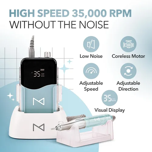 Miniatura 2 de M Mase- Taladro de uñas profesional - Lima de uñas 2 en 1 sin núcleo - Eléctrica, inalámbrica, 35000 RPM, pantalla HD, taladro eléctrico de uñas