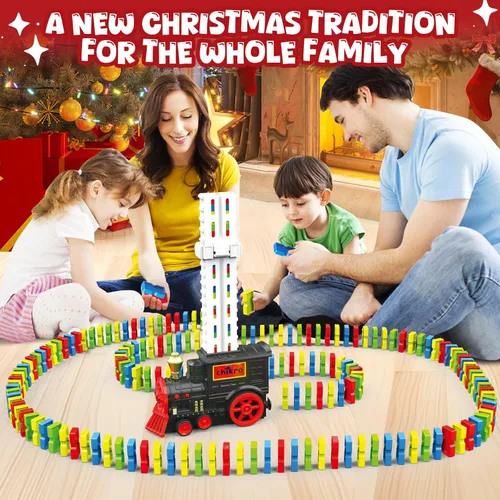Miniatura 5 de Juego de Tren de Dominó para Niños - Tren de Dominó Automático para Colocar para Niños Pequeños de 3-4 años Juguetes Montessori para Niños de 3-4