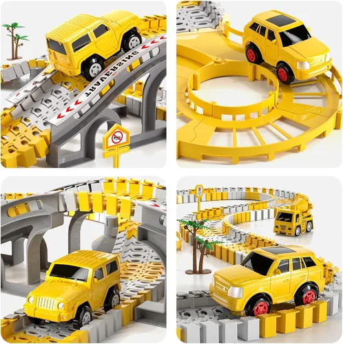 Miniatura 6 de iHaHa - Juguetes de pistas de carreras de construcción para niños pequeños de 3, 4, 5, 6 años, 2 piezas de autos de carreras eléctricos y 4 piezas