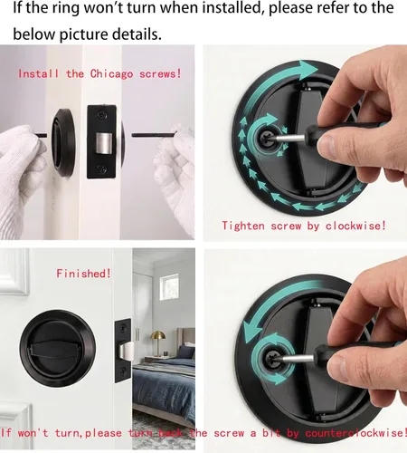 Miniatura 2 de Dixiao - Cerradura de puerta empotrada de acero inoxidable 304 negra redonda, pomo de puerta con cerradura de instalación oculta, asas de puerta