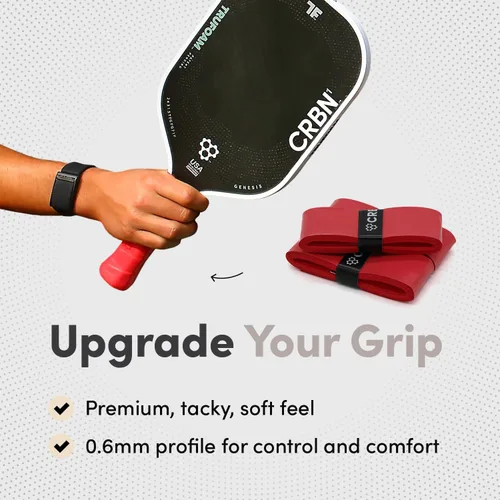Miniatura 2 de CRBN Pickleball - Overgrips Drytec™ - Cinta adhesiva para pala de pickleball - Absorbe el impacto y la humedad - Pack de 4 Rojo - Paquete de 4