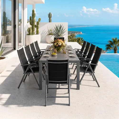 Miniatura 15 de PURPLE LEAF Juego de comedor al aire libre para 6 mesas plegables de patio con mesa rectangular de aluminio y sillas acolchadas para todo
