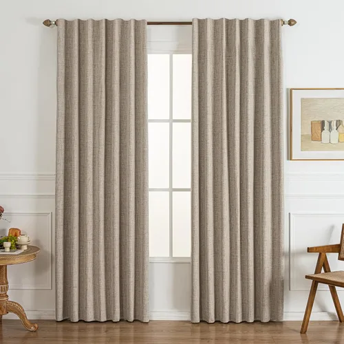 Miniatura 9 de Cortinas opacas de 120 pulgadas, 2 paneles de 100% bloqueo de luz, aislamiento térmico y reducción de ruido, mezcla de lino plisado con gancho