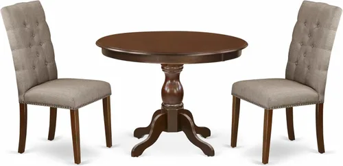 Miniatura 19 de East West Furniture HBEL3-ABK-35 - Juego de mesa y sillas de cocina de 3 piezas que contiene una mesa de comedor redonda con pedestal y 2 sillas
