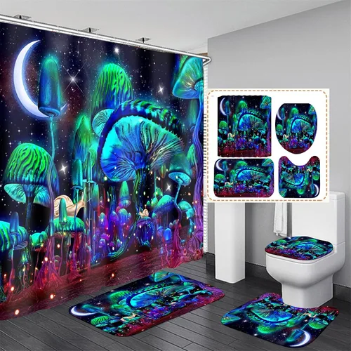 Miniatura 10 de Juego de 4 cortinas de ducha con diseño de hongos e iluminación
