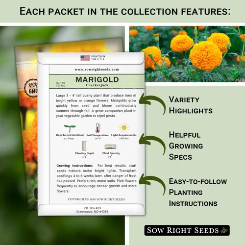 Miniatura 2 de Sow Right Seeds - Colección anual de jardín de semillas de flores para plantar - 5 paquetes que incluyen caléndula, zinnia, áster de China, girasol