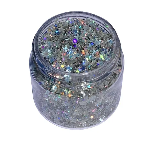Miniatura 2 de Tarro biodegradable de estrellas holográficas con purpurina de grado cosmético de 0.75 onzas, vegano y fabricado en los Estados Unidos