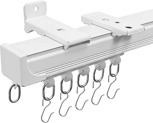 Cortina de techo para montaje en pared, color blanco, 9 pies con gancho, barras de cortina para divisor, sala de estar, dormitorio, oficina, armario
