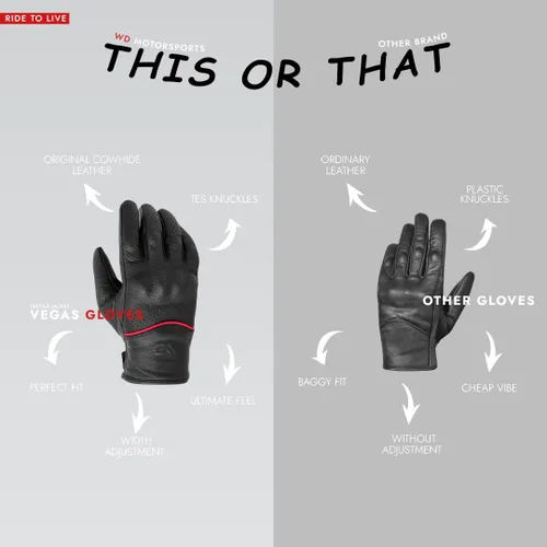 Miniatura 5 de WD Motorsports Vegas - Guantes de cuero para motocicleta para hombres y mujeres, guantes de equitación con protección táctil y nudillos, guantes