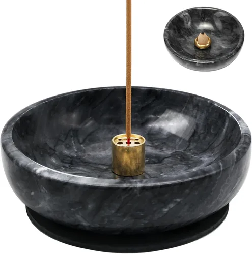 Quemador de incienso de mármol natural, soporte de incienso para palo y reflujo, hecho a mano, ideal para fumar incienso, quemar incienso y Negro