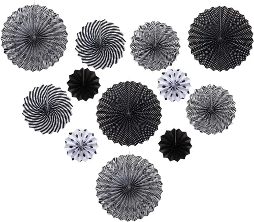 Miniatura 3 de ONUPGO Paper Fans - Juego de abanicos de papel para colgar en fiestas, color negro, 12 unidades, decoración de fiesta mexicana, pancarta colgante