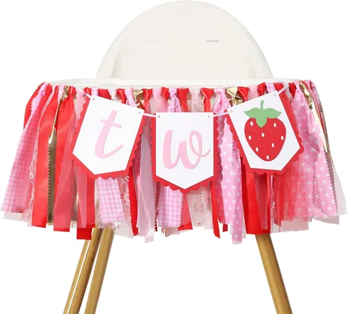 Miniatura 10 de Decoraciones de fiesta de fresa para primer cumpleaños, cartel de fresa para silla de bebé para accesorios de cabina de fotos y telón de fondo