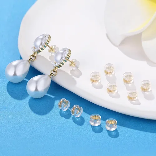 Miniatura 6 de Moconar - Parte trasera de aretes de silicona de oro de 18 quilates para tachuelas/orejas caídas, aretes pesados, no irritan, hipoalergénicos