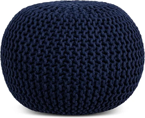Miniatura 8 de FRELISH DECOR Puf Otomano Redondo Tejido a Mano 100% Algodón Puf Reposapiés - Saco de Frijoles Tejido - Silla de Piso para Sala de Estar Dormitorio