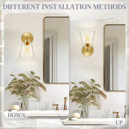 Miniatura 5 de Hamilyeah Juego de 2 apliques de pared dorados, accesorios de iluminación de baño, modernos apliques industriales para interiores, lámparas de pared