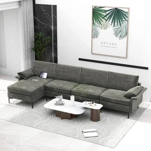 Miniatura 7 de KOMFOTT Sofá modular convertible extragrande de 130.5 pulgadas, sofá modular de 4 asientos en forma de L con diván reversible, salidas de 3 agujeros