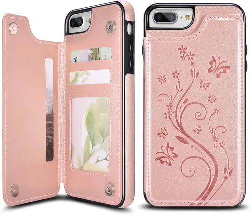 Miniatura 15 de UEEBAI Funda para iPhone SE 2022/7/8/SE 2020, funda de piel sintética con cierre magnético, ranuras para tarjetas, función de soporte