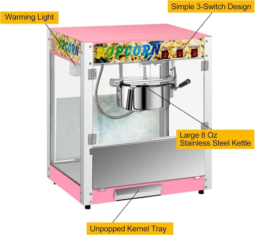 Miniatura 9 de Máquina comercial de palomitas de maíz con hervidor de 8 onzas, máquina de palomitas de maíz para encimera de 850 W para 48 tazas por lote