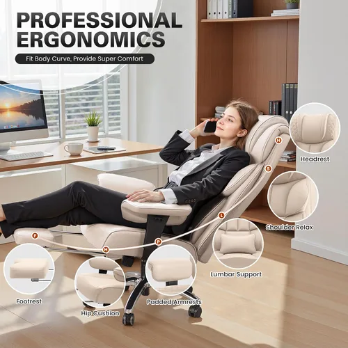 Miniatura 3 de BestGlory Silla de escritorio de oficina, silla grande y alta de cuero para juegos con reposapiés, amplia, ergonómica, cómoda, silla ejecutiva