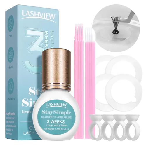 Miniatura 8 de LASHVIEW - Pegamento para extensiones de pestañas, 0.3 seg de secado rápido, permanencia de 6-8 semanas, adhesivo negro profesional, pegamento