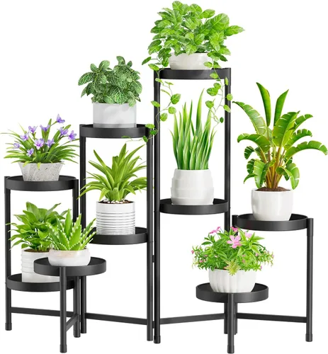 Miniatura 35 de iDavosic.ly Soporte para plantas para interiores y exteriores, estante esquinero de metal de 5 niveles, estante alto plegable para orquídeas