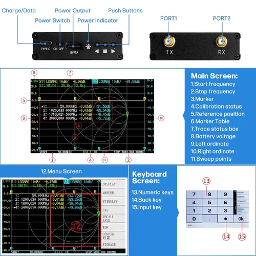 Miniatura 9 de AURSINC Analizador de Red Vectorial NanoVNA-F V2 Actualizado 50KHz-3GHz HF VHF UHF, Analizador de Antena VNA, Pantalla Táctil de 4.3 Pulgadas