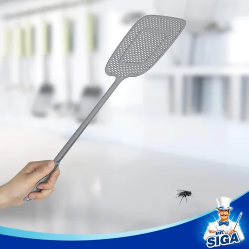 Miniatura 5 de MR.SIGA Matamoscas de mango largo resistente, gris, paquete de 6