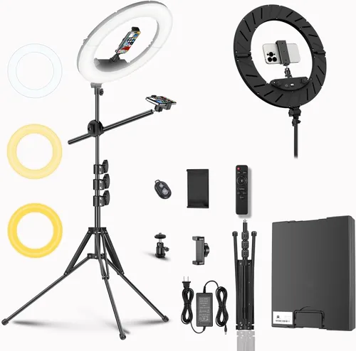 Kit de Luz de Anillo Grande con Soporte de 79", [Nueva Versión] 55W 6700K Regulable, Trípode de Luz de Anillo LED Grande de 18", Soporte Doble para
