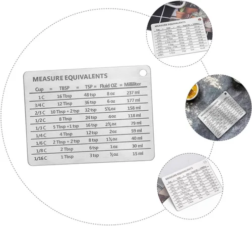 Miniatura 2 de Luxshiny Imán de nevera de acero inoxidable Gráfico de equivalentes de medida pequeña Cocina Conversor de medidas de imán. Conversor de mediciones