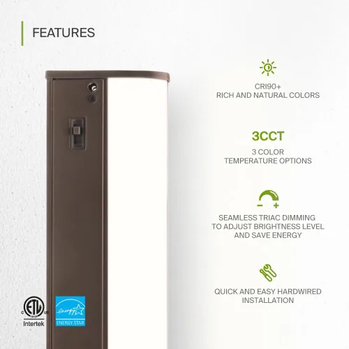 Miniatura 3 de ASD Iluminación LED para debajo del gabinete color bronce, 45,7 cm 8W 715 lm, luces regulables cableadas para debajo del gabinete para cocina