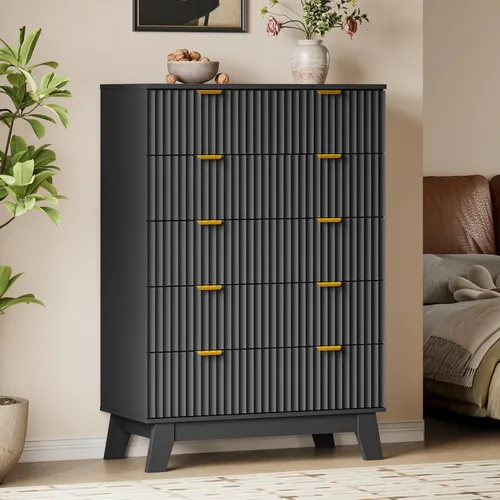 Miniatura 48 de BORNOON Cómoda alta de 46" para dormitorio, cómoda de 6 cajones acanalados, cómoda moderna de madera con almacenamiento profundo, correderas