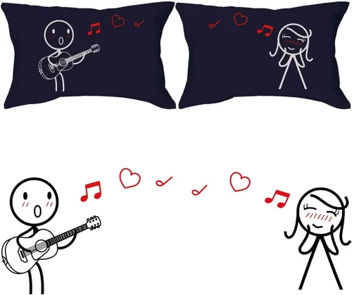 BoldLoft Love Me Tender - Fundas de almohada para parejas (azul oscuro) - Regalos para parejas para esposa, novia, amantes de la música de guitarra,