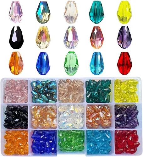 Miniatura 20 de Cuentas de vidrio de bicono de 0.394 pulgadas para hacer joyas, 300 piezas de forma facetada, cuentas espaciadoras de cristal coloridas, surtidos