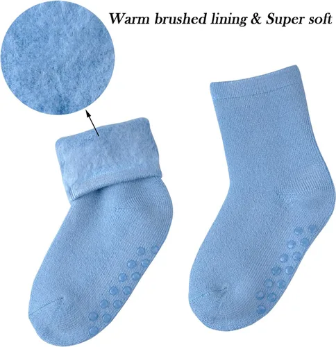 Miniatura 3 de JORMATT 6 pares de calcetines térmicos gruesos para niños y niñas, lindos calcetines cálidos con correas antideslizantes