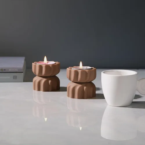 Miniatura 3 de Juego de 2 portavelas de grano en espiral; portavelas votivas de té de cemento con un giro; pequeño soporte decorativo de té de cemento