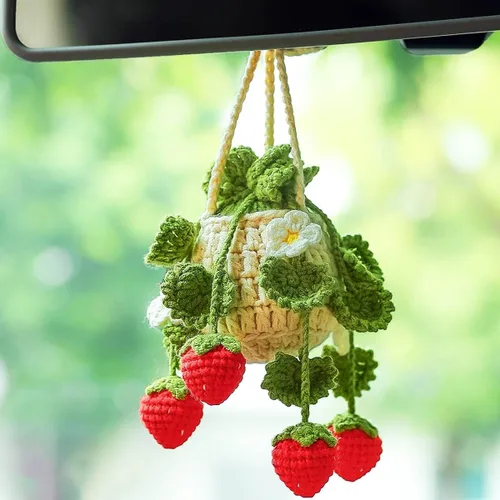 Miniatura 10 de Adorno para colgar en automóvil, lindo adorno de planta de ganchillo para espejo retrovisor, decoración de espejo retrovisor tejido a mano, Floret