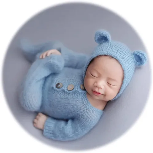 Miniatura 2 de Zeroest Conjunto de punto de ganchillo para sesión de fotos para niño recién nacido, gorro de oso con pies, mameluco con pies, para fotografía