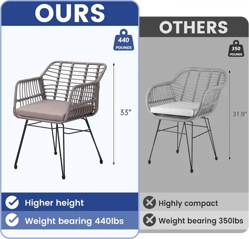 Miniatura 5 de KROFEM - Juego de 3 piezas de muebles de mimbre para patio estilo bistró, incluye 2 sillas de ratán y mesa con tapa de vidrio, ideal para porche