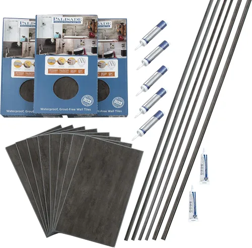 Palisade Kit envolvente de ducha y bañera de azulejos de vinilo entrelazados de 25.6 pulgadas x 14.8 pulgadas en pizarra cenicienta