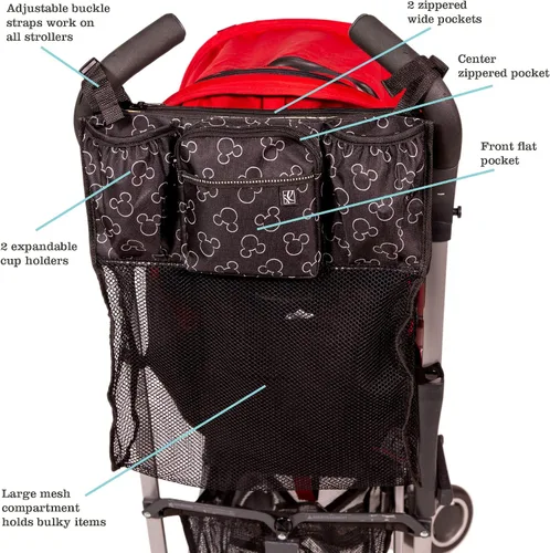 Miniatura 8 de Disney Baby by J.L. Childress Cups 'N Cargo - Organizador para cochecito con portavasos, bolsa de accesorios para cochecito, esencial de viaje