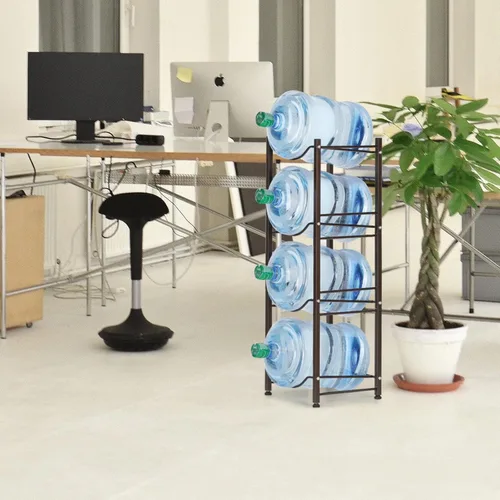Miniatura 7 de HAITRAL Soporte para jarra de agua, 4 niveles, resistente para botellas de agua, color negro y marrón