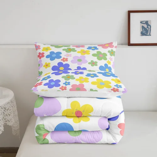 Miniatura 5 de Lindo juego de edredón de flores para niños y mujeres. Juego de ropa de cama de flores coloridas de dibujos animados, tamaño individual, bonito