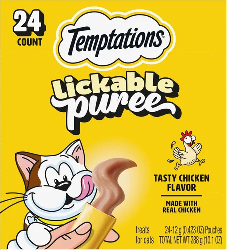 Miniatura 20 de Temptations Creamy Puree - Golosinas húmedas exprimibles para lamer para gatos con salmón, tubos de 0.42 onzas, 16