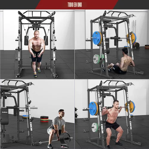 Miniatura 4 de SunHome Smith Machine, soporte para sentadillas Power Cage con barra Smith, sistemas de tracción LAT, máquina cruzada de cables y accesorio de cable