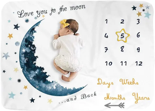 Blue Moon - Manta mensual para niño y niña, manta de fotos para bebé (40 x 60 pulgadas)