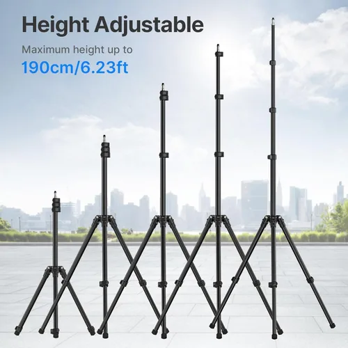 Miniatura 2 de ULANZI Soporte de luz de aluminio negro, trípode extensible de 6.32 pies para luces estroboscópicas, cámaras web, cámaras y cajas de luz blandas